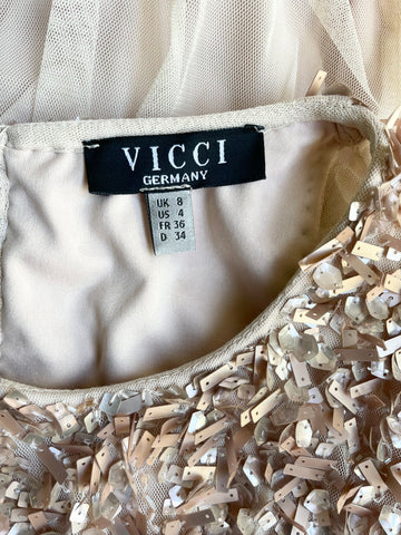 VICCI NUDE SEQUINNED LONG NET SKIRT SPECIAL OCCASION/ EVENING / PROM DRESS  SIZE 8