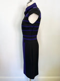 KAREN MILLEN BLACK & PURPLE CAP SLEEVE PENCIL DRESS SIZE 12