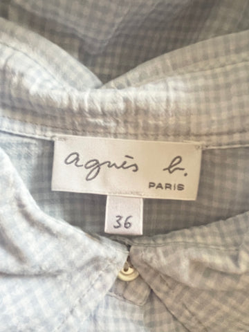 AGNES B PARIS BLUE & WHITE CHECK FINE COTTON SHIRT SIZE 36 UK 8