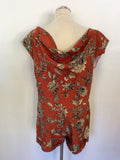 JOULES BOUTIQUE TERRACOTTA FLORAL PRINT SILK & LINEN PLAYSUIT SIZE 14
