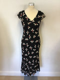 HOBBS BLACK WITH RED & WHITE FLOWERS CAP SLEEVE DRESS SIZE 10