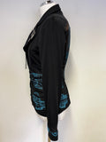 SAVE THE QUEEN BLACK & TURQUOISE PRINT DESIGN JACKET SIZE XL