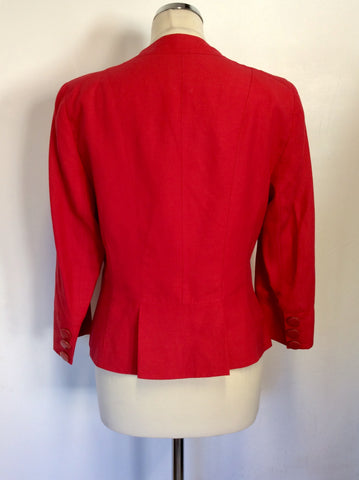 HOBBS RED SILK & LINEN COLLARLESS JACKET SIZE 12