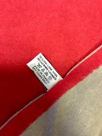 HERMES RED & FAWN REVERSIBLE HORSE DESIGN TRIM WOOL & CASHMERE WRAP/ SCARF
