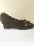 GABOR BROWN SUEDE FLOWER TRIM WEDGE HEELS SIZE 6/39