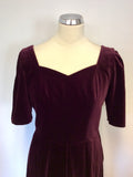 VINTAGE LAURA ASHLEY BURGUNDY/ WINE VELVET EVENING DRESS SIZE 14