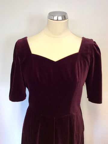 VINTAGE LAURA ASHLEY BURGUNDY/ WINE VELVET EVENING DRESS SIZE 14