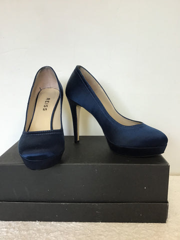 REISS MIDNIGHT BLUE SATIN PLATFORM SOLE HEELS SIZE 5/38