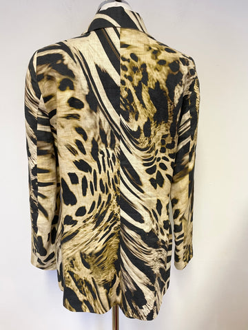 DESIGNER GAI MATTIOLO BEIGE & BROWN ZEBRA PRINT LINEN JACKET SIZE 16