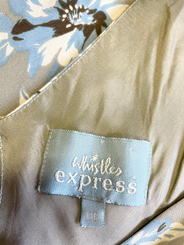 WHISTLES EXPRESS GREEN & BLUE FLORAL PRINT SILK STRAPPY SLIP DRESS SIZE 10