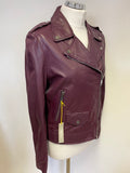BRAND NEW WITH DEFECTS JAEGER BURGUNDY LEATHER BIKER JACKET SIZE 10