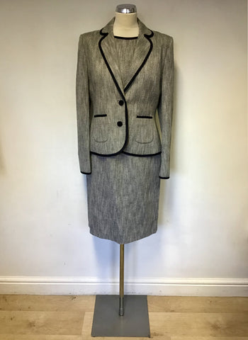 HOBBS NAVY BLUE & WHITE MARL SLEEVELESS PENCIL DRESS & JACKET SIZE 12