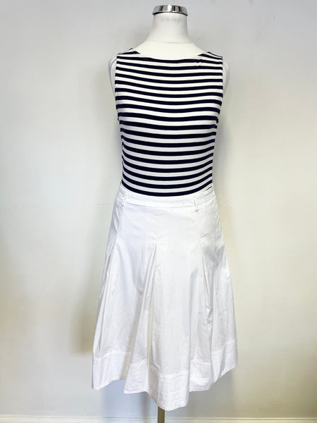 LAUREN RALPH LAUREN NAVY & WHITE STRIPE TOP SLEEVELESS FIT & FLARE DRESS SIZE 4 UK 8