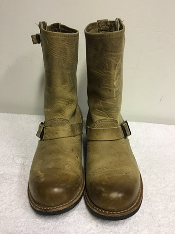 FRYE VERONICA CAMEL LEATHER BUCKLE TRIMS DISTRESSED LOOK BOOTS SIZE 7.5/41