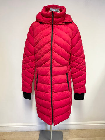MARKS & SPENCER RED PADDED WARM COAT WITH DETACHABLE HOOD SIZE 14