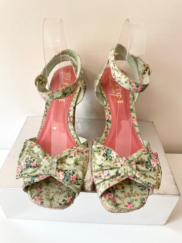 BRAND NEW OFFICE LIGHT GREEN FLORAL PRINT WEDGE HEEL SANDALS SIZE 7/40