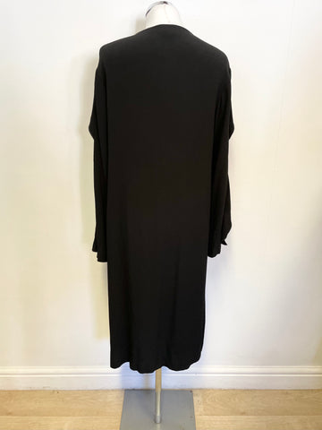 MODERN RARITY BLACK FRILLED LONG SLEEVED SHIFT DRESS WITH OPTIONAL BELT SIZE 10