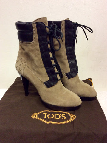 NEW TODS BROWN SUEDE & LEATHER LACE UP ANKLE BOOTS SIZE 3.5/36
