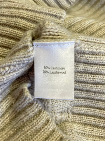 PURE COLLECTION BEIGE CASHMERE & LAMBSWOOL 3/4 SLEEVE JUMPER SIZE 8