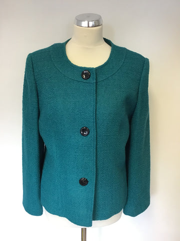 EASTEX EMERALD GREEN WOOL BLEND COLLARLESS JACKET SIZE 14
