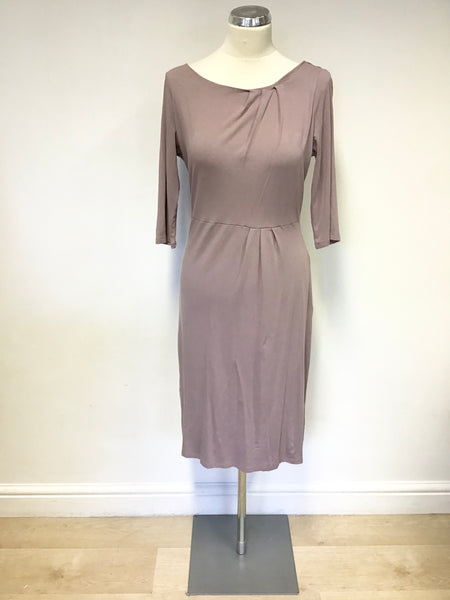 LK BENNETT MAUVE STRETCH LOW BACK 3/4 SLEEVE DRESS SIZE 12