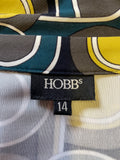 HOBBS BROWN,MUSTARD & GREEN PRINT TIE WAIST 3/4 SLEEVED TEA DRESS SIZE 14
