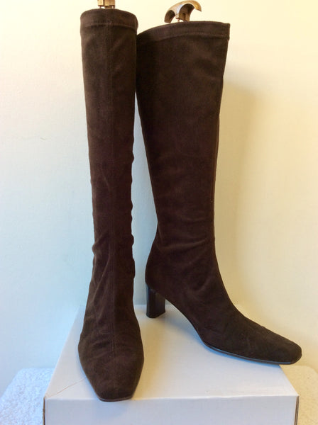 GABOR BROWN FAUX SUEDE PULL ON KNEE LENGTH BOOTS SIZE 6/39
