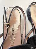 EMPORIO ARMANI BLACK PATENT LEATHER TOE POST SLING BACK HEEL FLAT SANDALS SIZE 4/37
