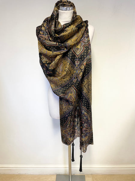 UNBRANDED SILK MULTI COLOURED PAISLEY & BEADED TASSELED SHAWL/SCARF