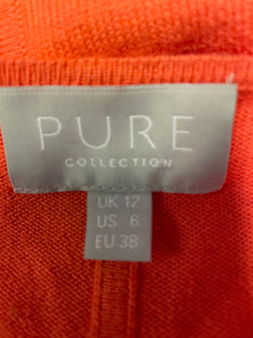 PURE COLLECTION CORAL COTTON & CASHMERE V NECK LONG SLEEVED JUMPER SIZE 12