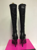 RIVER ISLAND BLACK LEATHER & SYNTHETIC BUCKLE TRIM KNEE LENGTH BOOTS SIZE 7/40