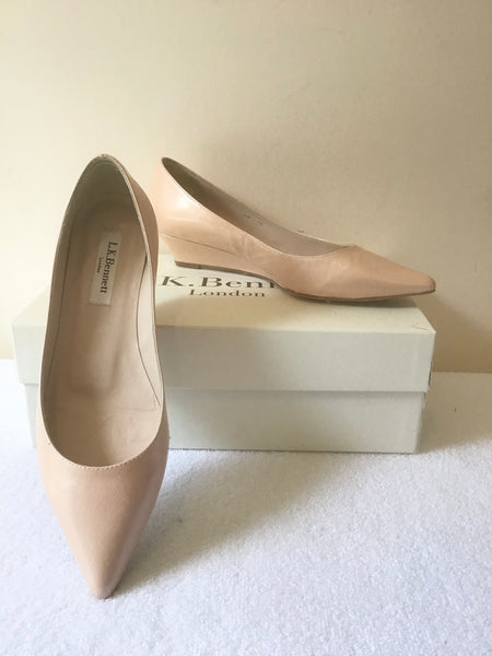 LK BENNETT SAFFIANO PERLA ROSE PALE PINK LEATHER KITTEN WEDGE HEELS SIZE 3.5/36