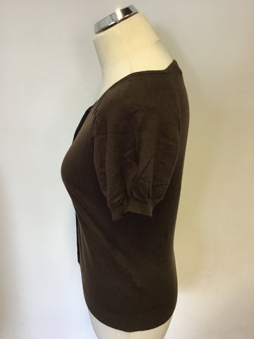 HOBBS BROWN SILK & COTTON SHORT SLEEVE CARDIGAN SIZE 12