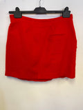 WHISTLES RED WOOL BLEND WRAP ACROSS MINI SKIRT SIZE 16