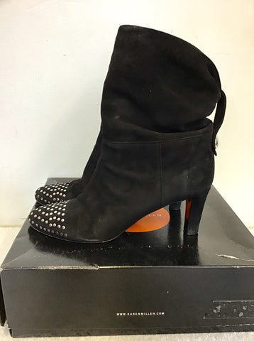 KAREN MILLEN BLACK SUEDE & SILVER STUD TRIM ANKLE BOOTS SIZE 6/39