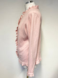 DENNER BABY PINK PURE CASHMERE FRILL TRIM EDGE CARDIGAN SIZE M/L