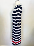 RALPH LAUREN NAVY,WHITE & RED STRIPE 3/4 SLEEVE BELTED COTTON DRESS SIZE S