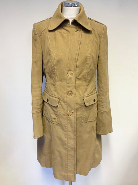 KAREN MILLEN CAMEL BRUSHED COTTON KNEE LENGTH COAT SIZE 14