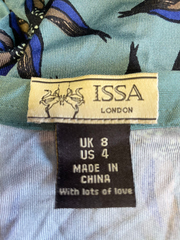 ISSA LONDON GREEN & MULTI COLOURED SILK LONG SLEEVE MAXI DRESS SIZE 8