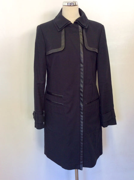 TED BAKER BLACK & FAUX LEATHER TRIM COTTON COAT SIZE 3 UK 12/14