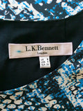 LK BENNETT PRAGUE BLUE & BLACK SNAKESKIN PRINT SILK SHIFT DRESS SIZE 10o