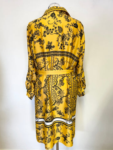 ZARA WOMAN MUSTARD YELLOW & BLACK FLORAL PRINT BELTED SHIRT DRESS SIZE XL