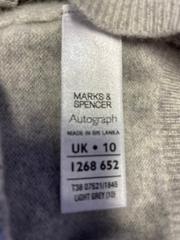 MARKS & SPENCER 100% CASHMERE LIGHT GREY LONG SLEEVED JUMPER SIZE 10