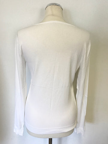 MAX MARA WHITE FRILL TRIM FINE KNIT LONG SLEEVE JUMPER SIZE M