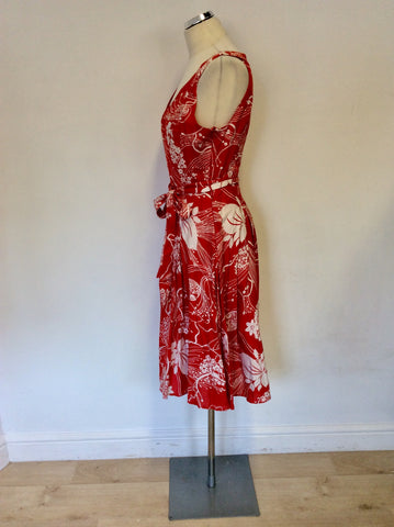 PHASE EIGHT RED & WHITE FLORAL PRINT COTTON DRESS SIZE 12