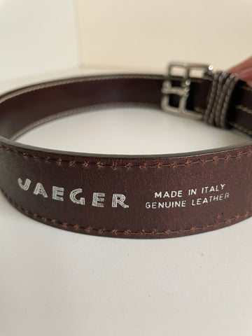 BRAND NEW JAEGER BROWN LEATHER & WHITE STITCHED TRIM BELT SIZE 28”