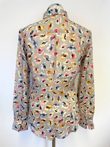 PAUL SMITH 100% SILK GREY FLORAL PRINT LONG SLEEVED BLOUSE SIZE 40 UK 12