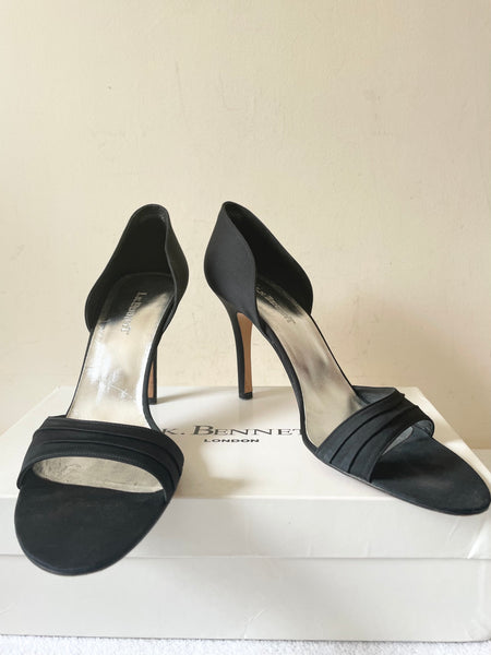 LK BENNETT BLACK SATIN OPEN TOE CUT OUT SIDE SPECIAL OCCASION HEELS SIZE 7.5/41