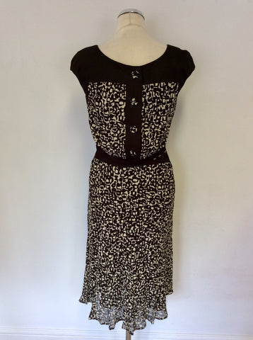 HOBBS BROWN & CREAM PRINT TIE BELT DRESS SIZE 10