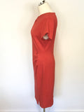 LK BENNETT POCO SALSA RED STRETCH JERSEY SHORT SLEEVE PENCIL DRESS SIZE 14